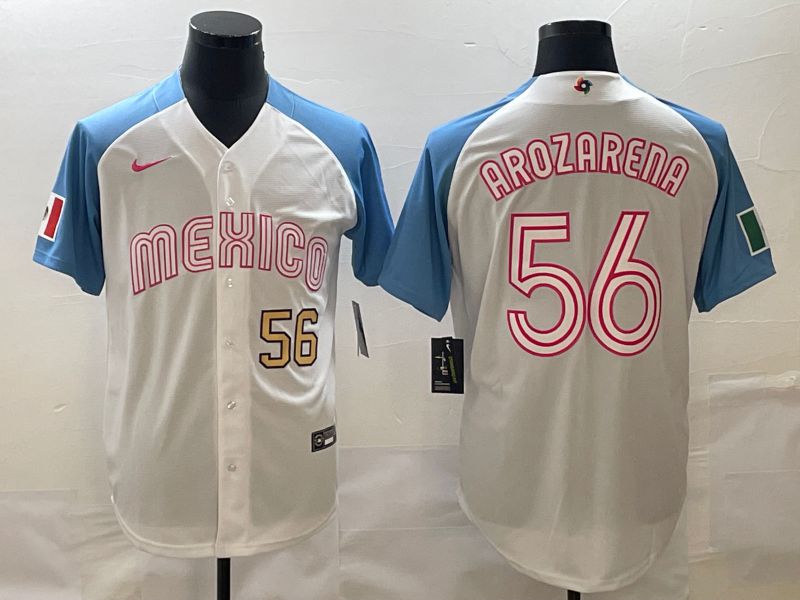 Men 2023 World Cub Mexico #56 Arozarena White blue Nike MLB Jersey14->more jerseys->MLB Jersey